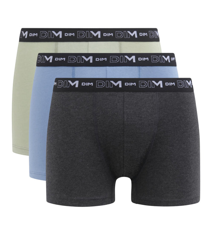 Dim Lot De 3 Boxers Homme Pistache Bleuet Noir Chiné Dim Coton Stretch