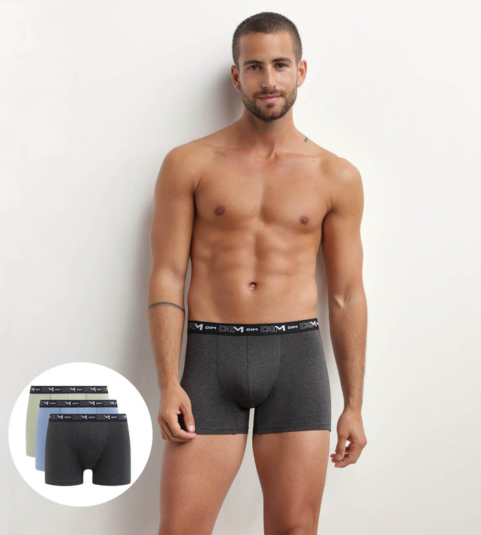 dim Lot de 3 boxers homme Pistache Bleuet Noir Chiné Dim Coton Stretch