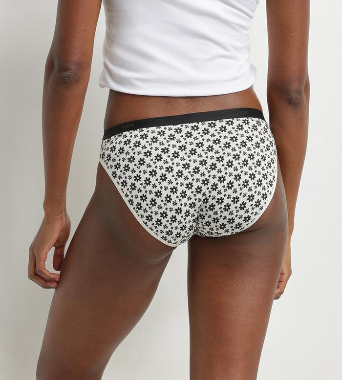 Dim Lot De 3 Culottes En Coton Stretch Motif Floral Blanc Noir Les Pockets