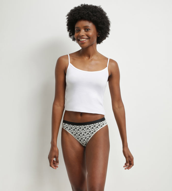 Dim Lot De 3 Culottes En Coton Stretch Motif Floral Blanc Noir Les Pockets