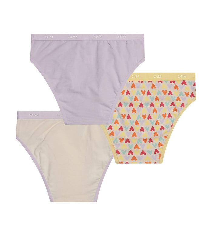 Dim Lot De 3 Culottes Fille Coton Stretch à Motif Coeur Jaune Les Pockets