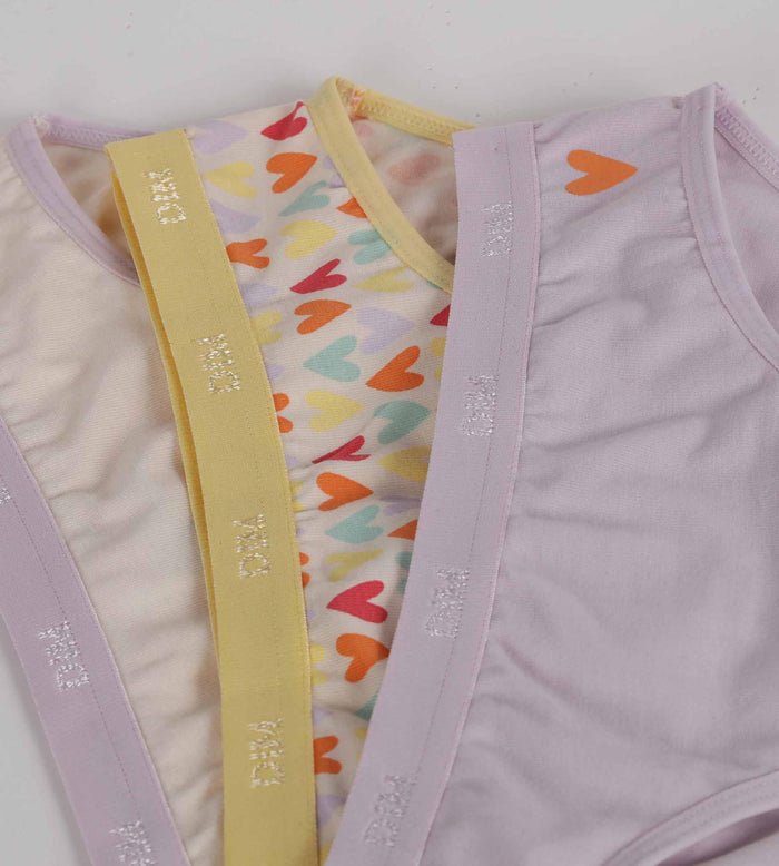 Dim Lot De 3 Culottes Fille Coton Stretch à Motif Coeur Jaune Les Pockets