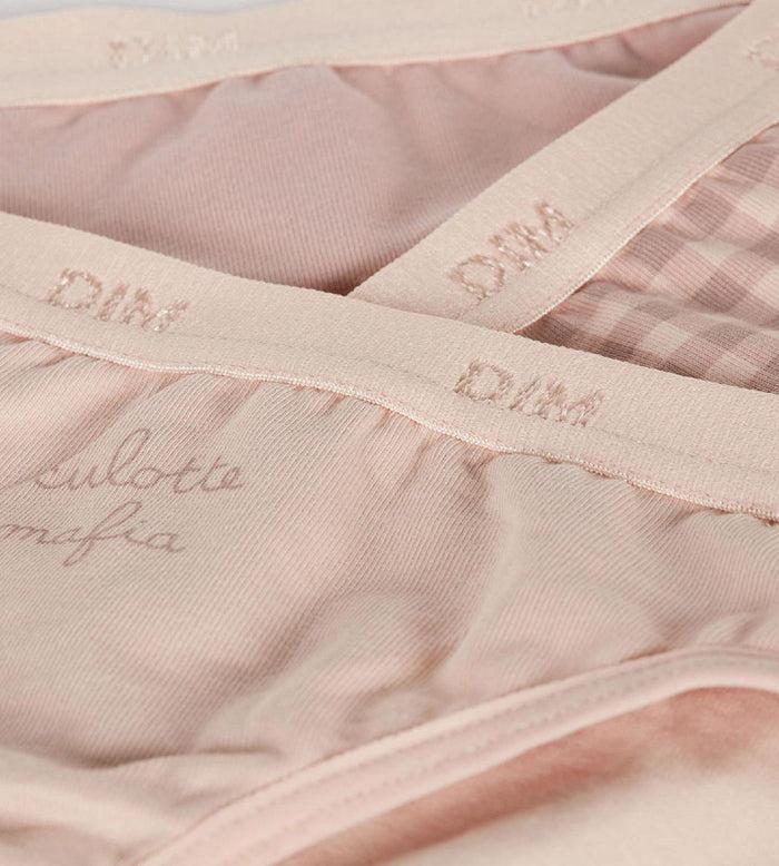 Dim Lot De 3 Culottes Fille En Coton Stretch Mauve Motif Vichy Les Pockets