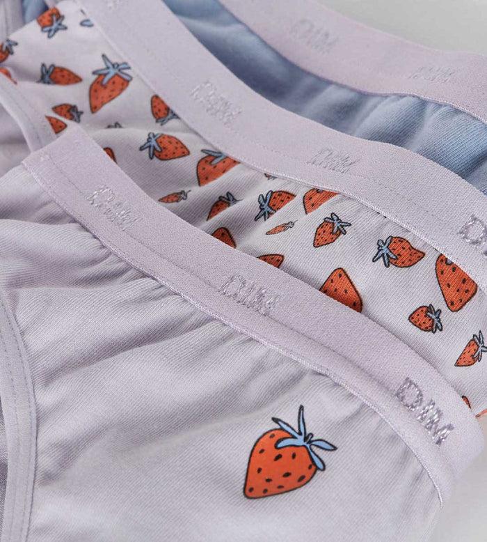 Dim Lot De 3 Culottes Fille En Coton Stretch Motif Fraise Lila Les Pockets
