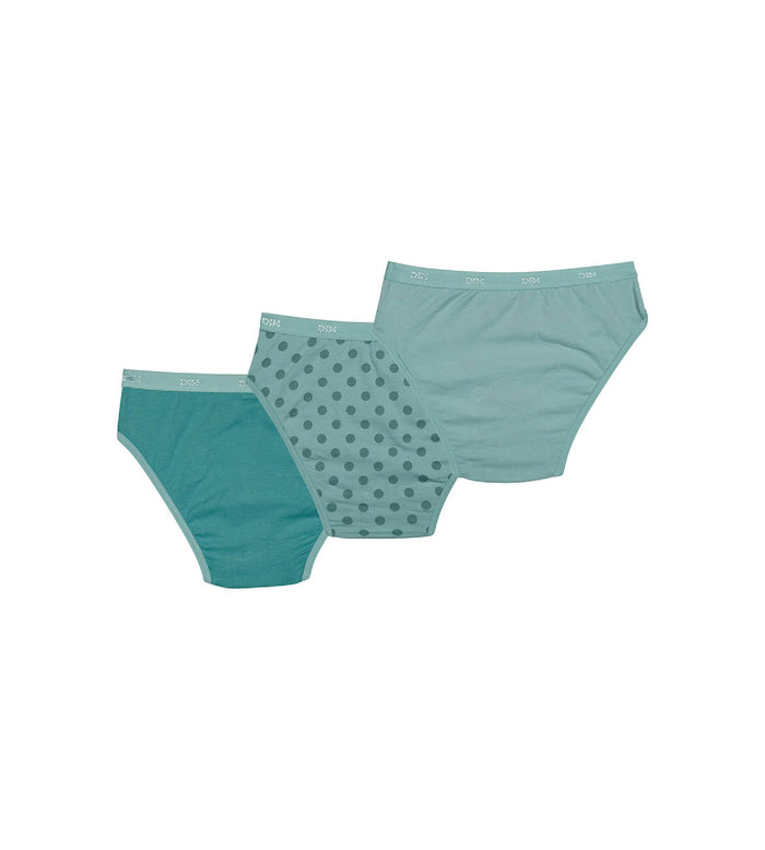 Dim Lot De 3 Culottes Fille En Coton Stretch Vert D’Eau à Pois Les Pockets