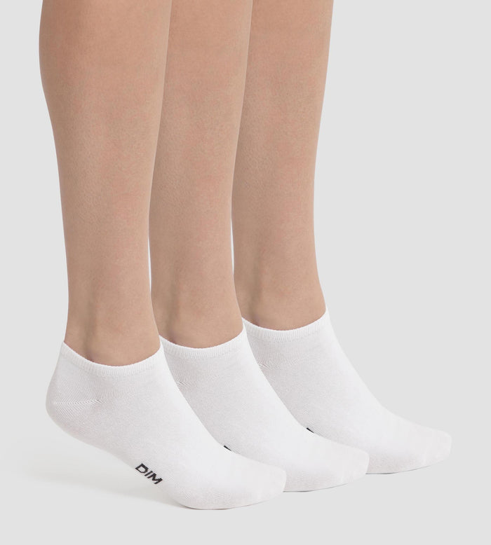 dim Lot de 3 paires de chaussettes courtes femme Blanc Dim Coton