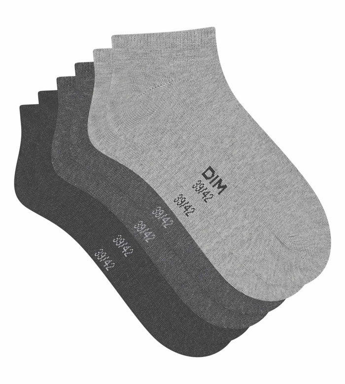 Dim Lot De 3 Paires De Chaussettes Courtes Femme Gris Anthracite Dim Coton