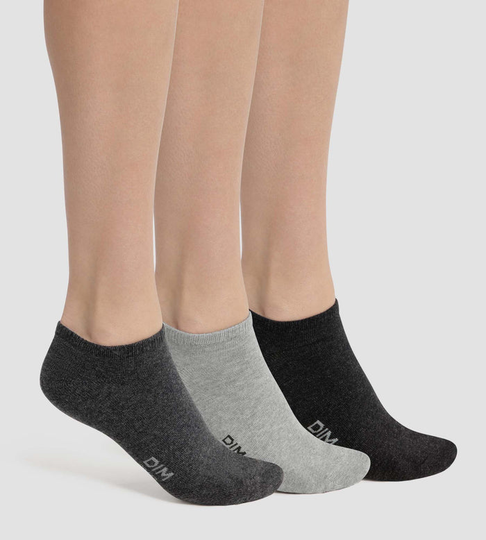 dim Lot de 3 paires de chaussettes courtes femme Gris Anthracite Dim Coton