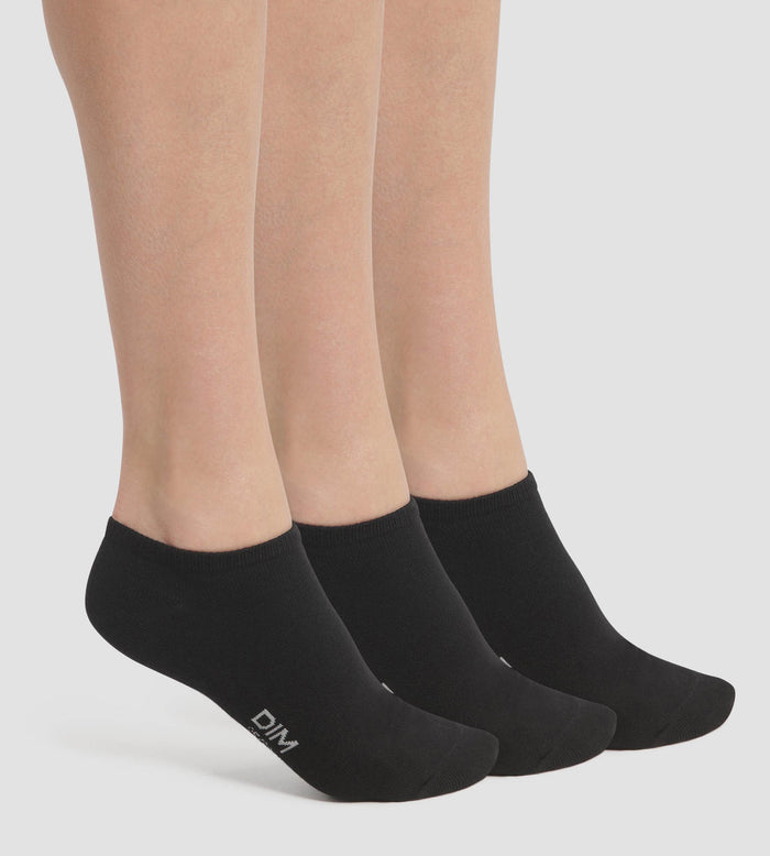 dim Lot de 3 paires de chaussettes courtes femme Noir Dim Coton