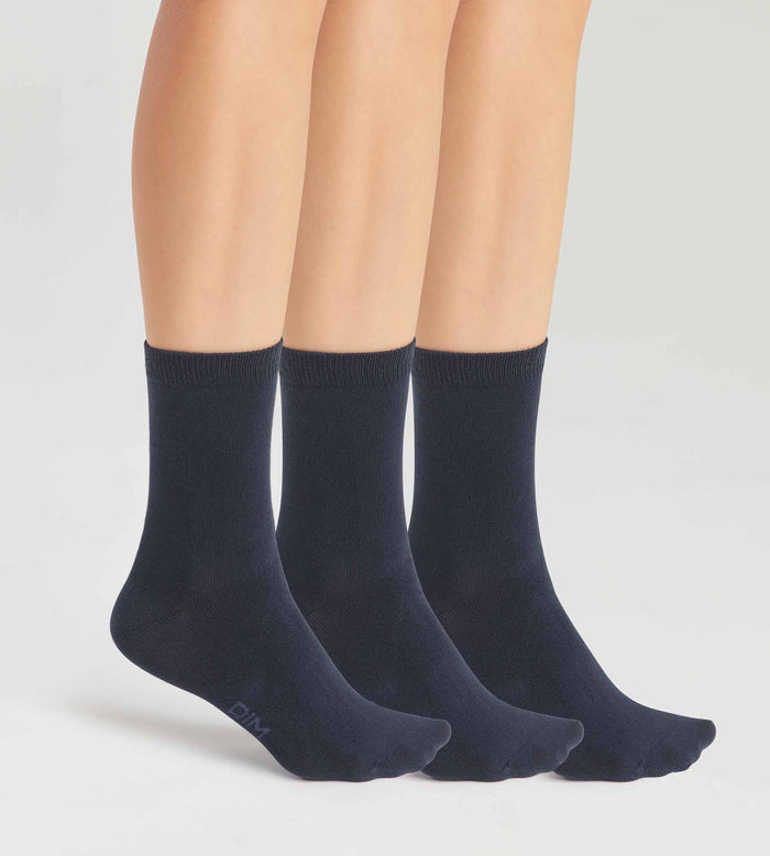 dim Lot de 3 paires de chaussettes femme Bleu Marine en coton Dim