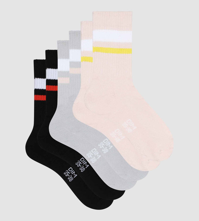 Dim Lot De 3 Paires De Chaussettes Femme En Coton Rose Gris EcoDim Sport