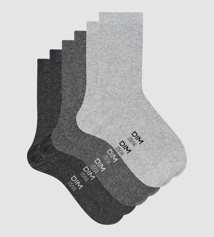 Dim Lot De 3 Paires De Chaussettes Femme Gris Clair En Coton Dim