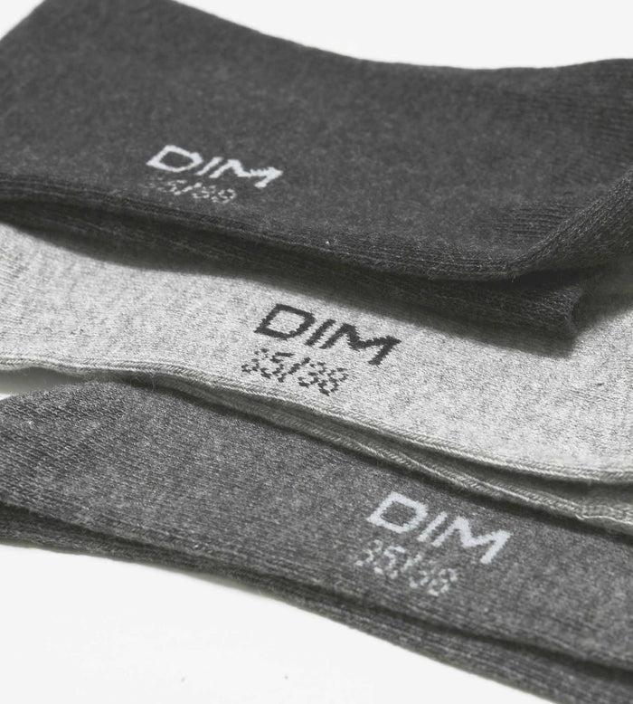 Dim Lot De 3 Paires De Chaussettes Femme Gris Clair En Coton Dim