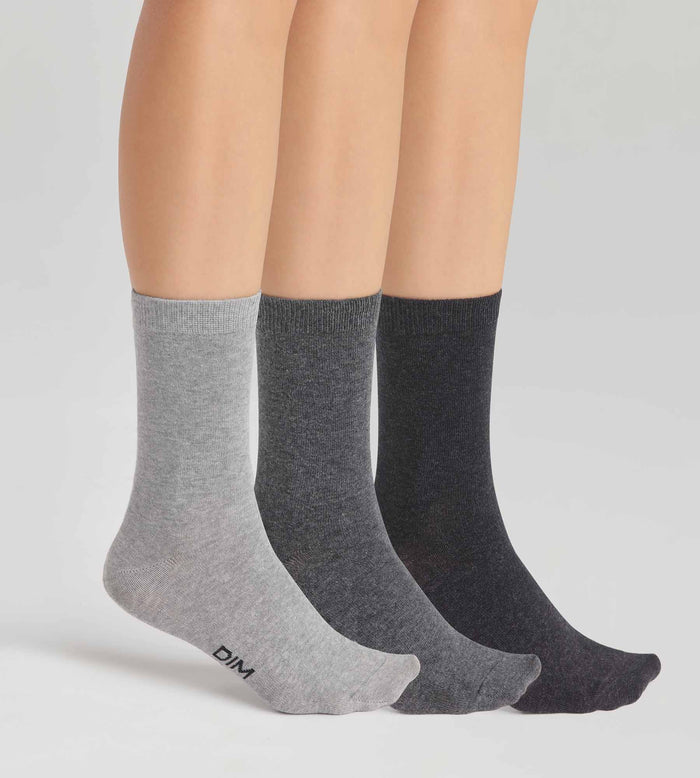 dim Lot de 3 paires de chaussettes femme Gris Clair en coton Dim