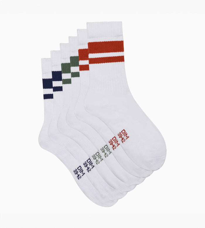 Dim Lot De 3 Paires De Chaussettes Homme En Coton Blanc Vert EcoDim Sport