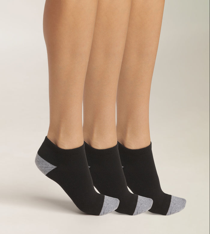 dim Lot de 3 paires de socquettes femme en coton Noir et Gris EcoDim Sport