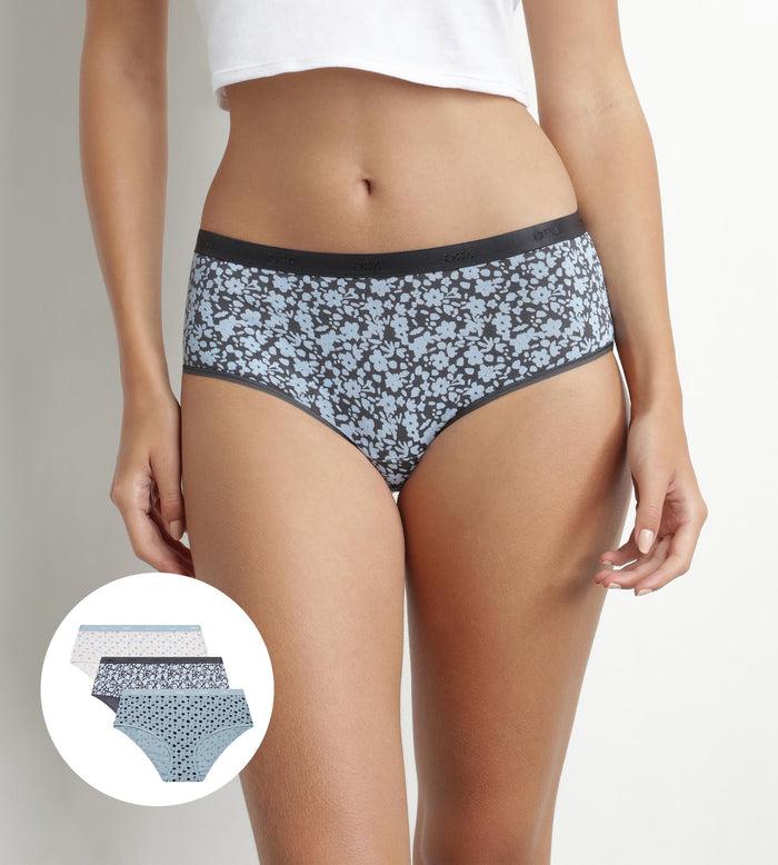 dim Lot de 3 shorties femme en coton stretch Bleu à fleurs Les Pockets