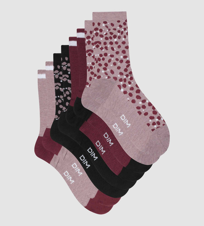Dim Lot De 4 Paires De Chaussettes Femme Noir Grenat à Taches Ecodim Style