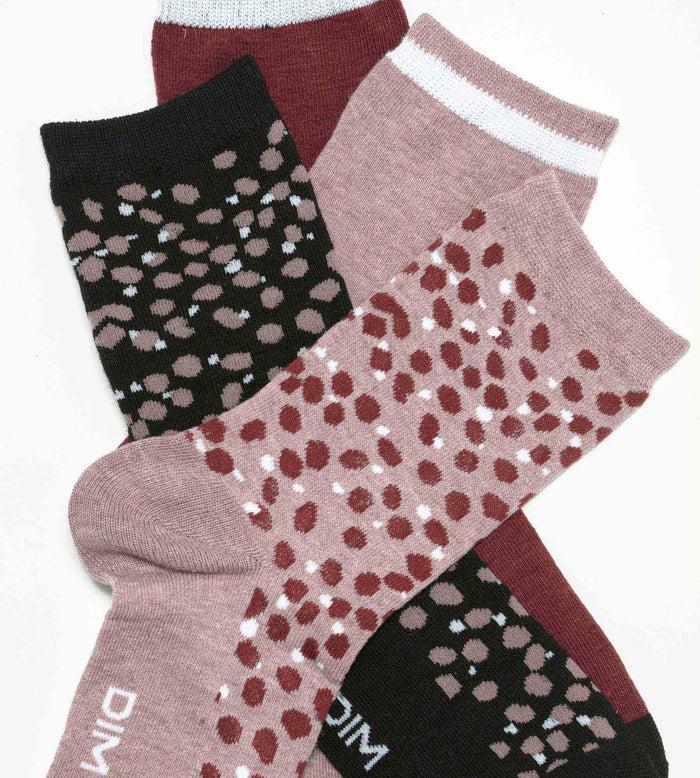Dim Lot De 4 Paires De Chaussettes Femme Noir Grenat à Taches Ecodim Style