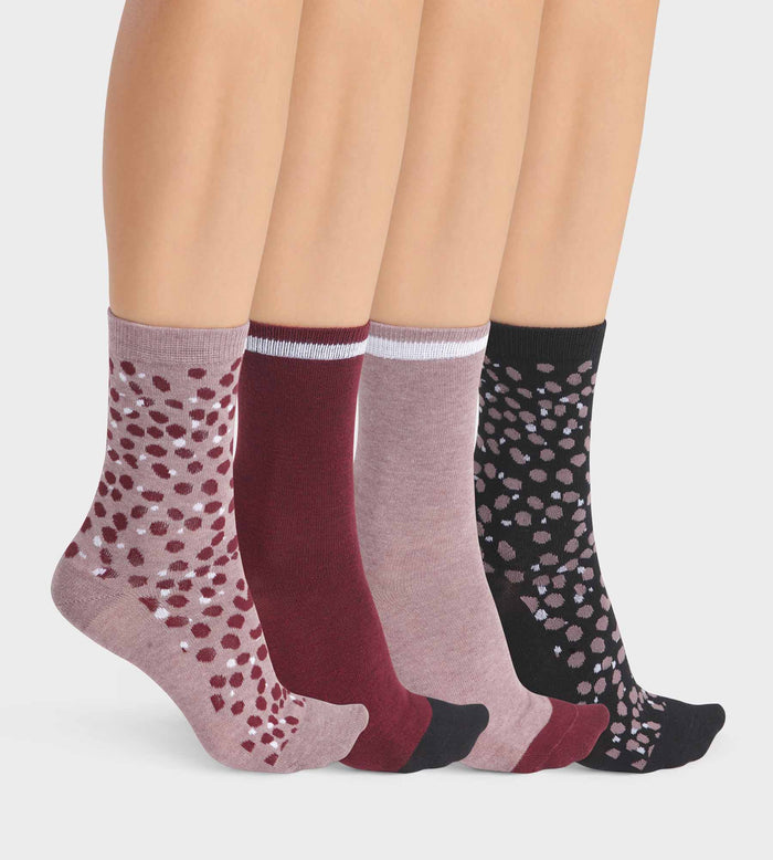 dim Lot de 4 paires de chaussettes femme Noir Grenat à taches Ecodim Style