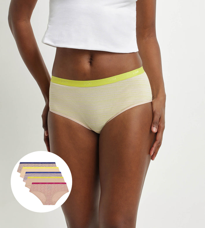dim Lot de 5 boxers femme coton stretch Rose motifs fluos Dim Les Pockets