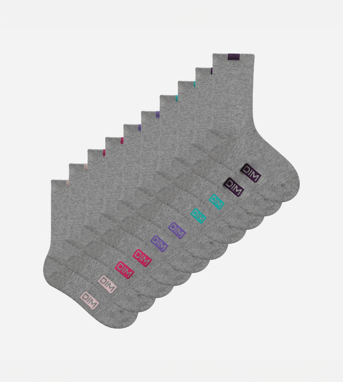 Dim Lot De 5 Paires De Chaussettes Femme Coton Mélangé Gris Clair ECODIM