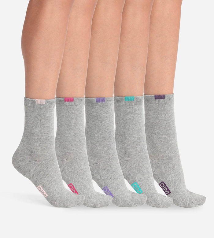 dim Lot de 5 paires de chaussettes femme coton mélangé Gris Clair ECODIM