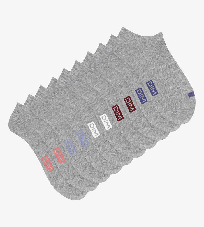 Dim Lot De 5 Paires De Socquettes Femme En Coton Gris Clair EcoDim