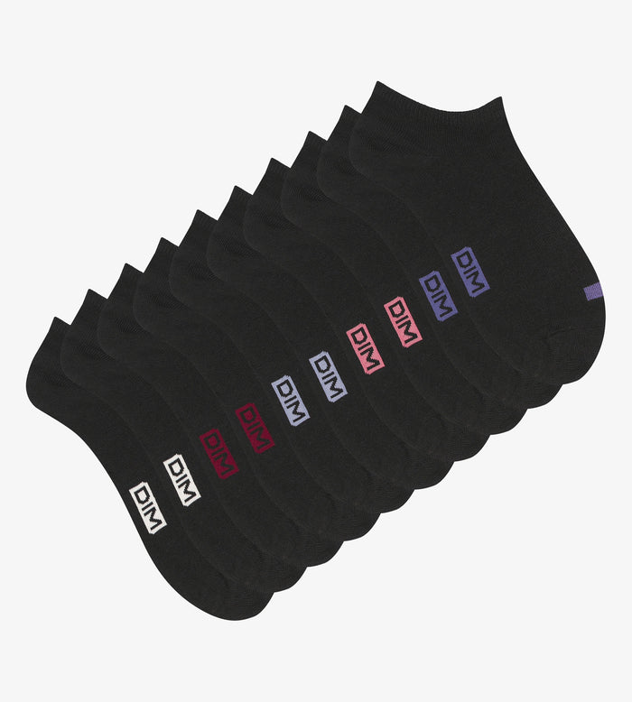 Dim Lot De 5 Paires De Socquettes Femme En Coton Noir à Pastilles EcoDim