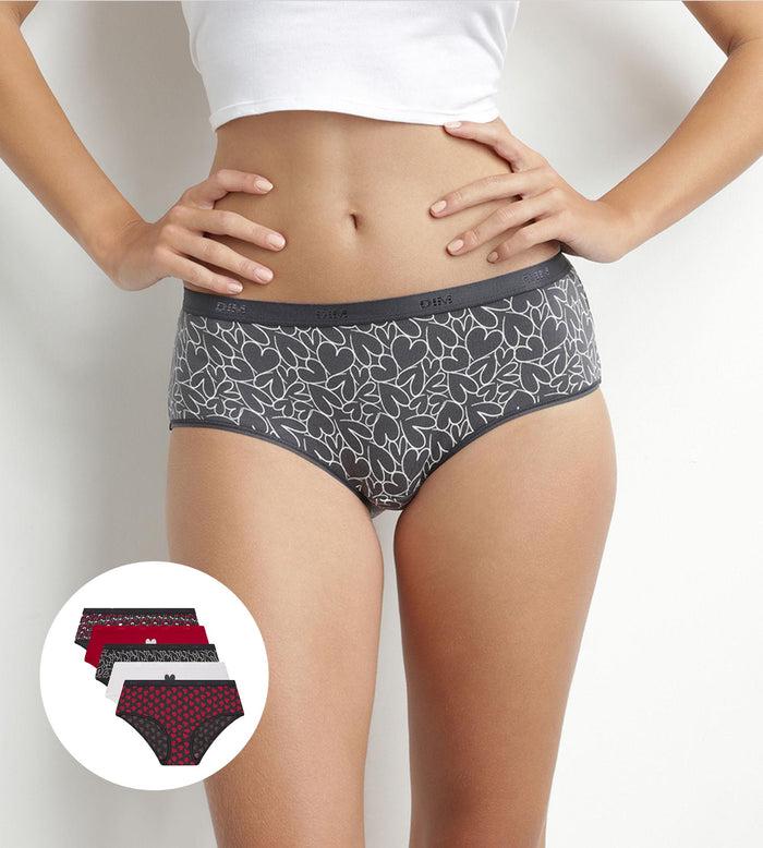 dim Lot de 5 shorties femme coton stretch Rouge motifs coeurs Les Pockets