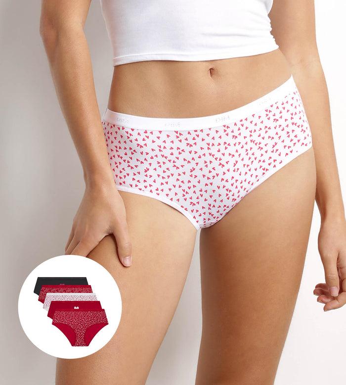 dim Lot de 5 shorties femme en coton stretch à motif coeur Les Pockets