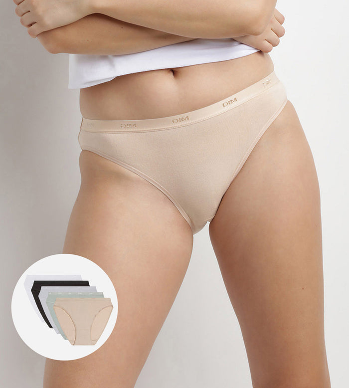 dim Lot de 5 slips noir blanc peau et gris coton Les Pockets