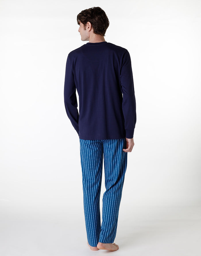 Dim Pyjama Long à Col En V En Jersey Bleu Marine Pour Homme