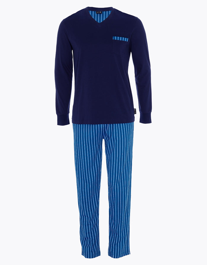 Dim Pyjama Long à Col En V En Jersey Bleu Marine Pour Homme