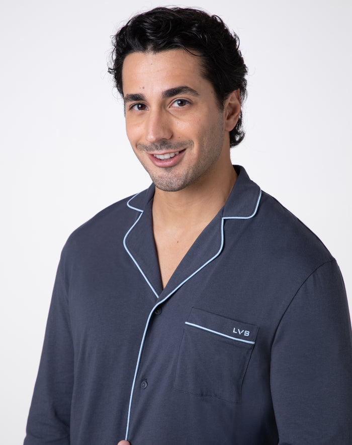 Dim Pyjama Long Ouvert En Jersey De Coton Ardoise Pour Unisexe