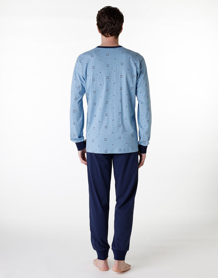 Dim Pyjama Long Serafino En Jersey Bleu Chiné Pour Homme
