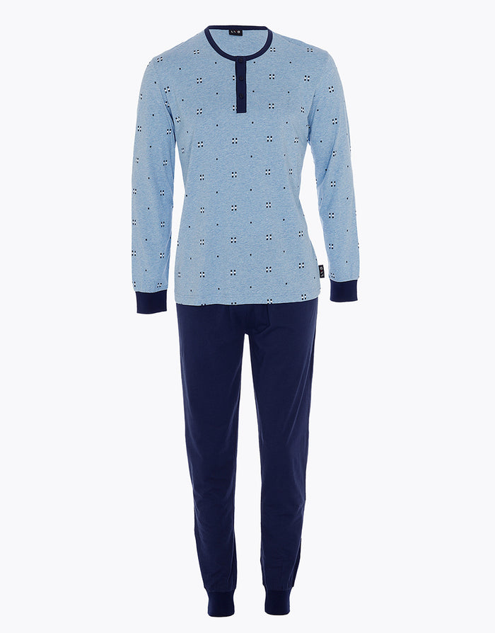 Dim Pyjama Long Serafino En Jersey Bleu Chiné Pour Homme