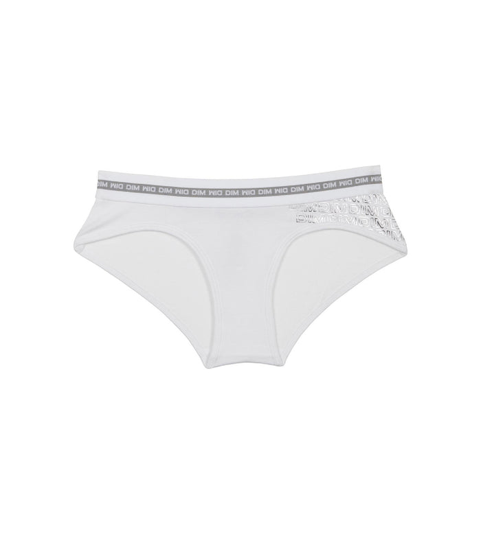 dim Shorty fille coton stretch Blanc avec impressions argentées Dim Sport