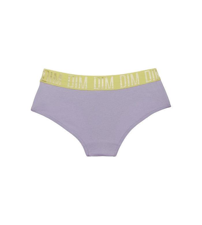 Dim Shorty Fille En Coton Stretch Lila Et Ceinture Anis Dim Sport