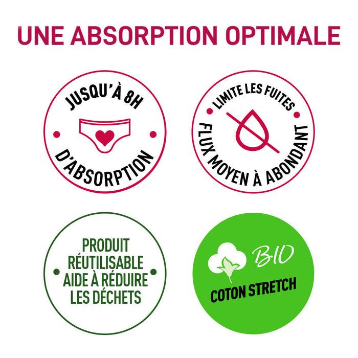 Dim Shorty Menstruel Lavable En Coton Bio Noir Flux Moyen Dim Protect