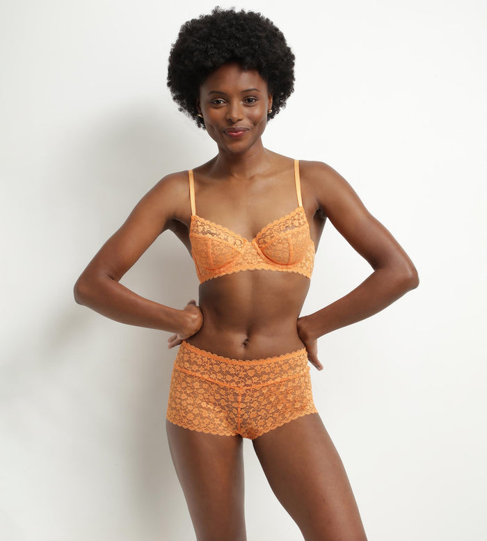Dim Shorty Pour Femme En Dentelle Florale Orange Daisy Lace