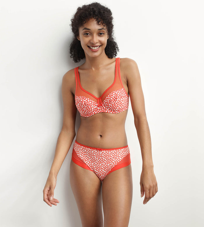 Dim Slip Femme En Microfibre Et Tulle Rouge à Fleurs Generous