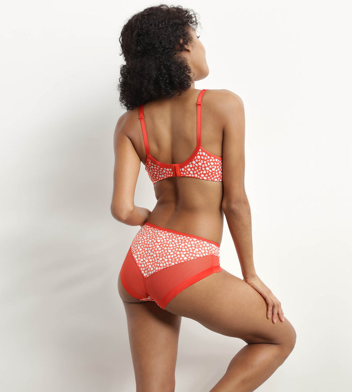 Dim Slip Femme En Microfibre Et Tulle Rouge à Fleurs Generous