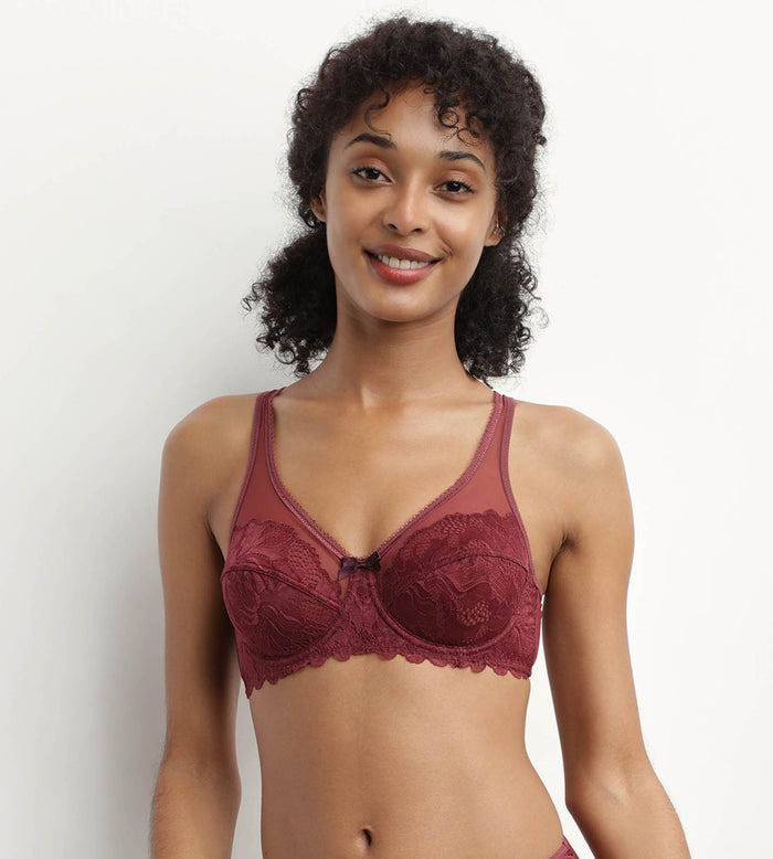 dim Soutien-gorge emboîtant en dentelle Rubis Foncé Generous Essentiel