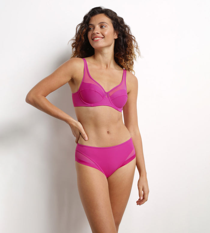 Dim Soutien-gorge Emboîtant En Microfibre Et Tulle Fuchsia Dim Generous