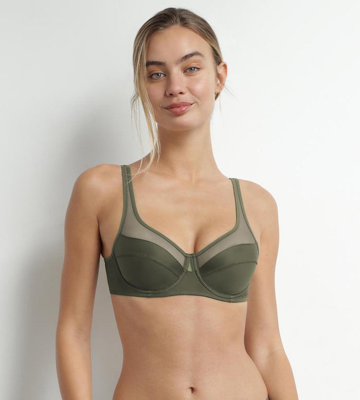 dim Soutien-gorge emboîtant en microfibre et tulle Vert Dim Generous