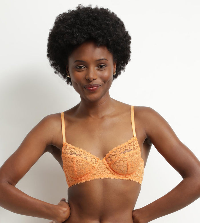 dim Soutien-gorge femme à armatures en dentelle florale Orange Daisy lace