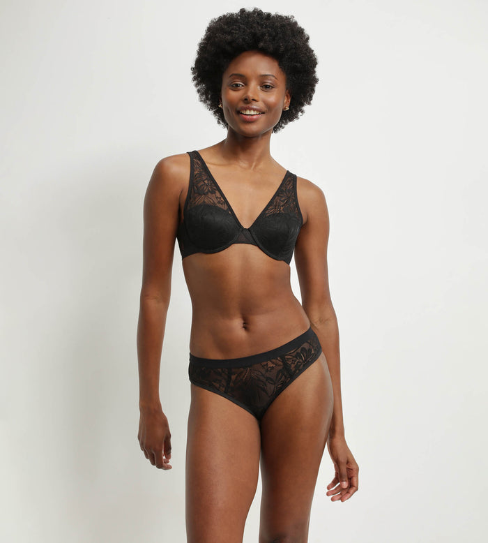 Dim Soutien-gorge Foulard En Dentelle Noire à Feuillage Mod De Dim