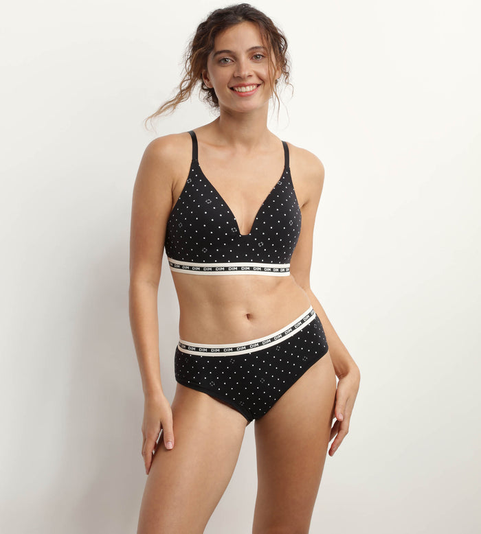 Dim Soutien-gorge Triangle Paddé En Coton Modal Noir à Pois Dim Icons