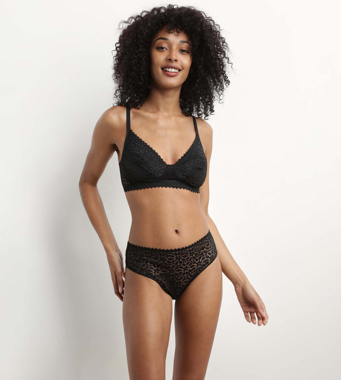 Dim Soutien-gorge Triangle Sans Armature Motif Floral Noir Daily Dentelle
